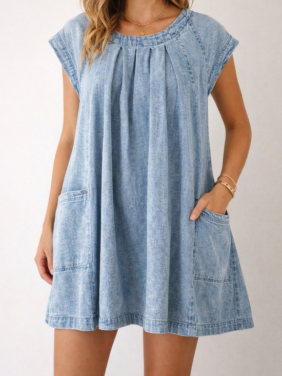 Free People Dresses & Skirts - Free People Denim Tunic Dress Womens XS Blue Chambray Oversized Boho Pockets